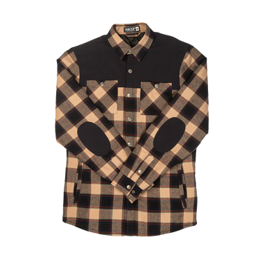 Plaid shirt with black and beige pattern on a white background