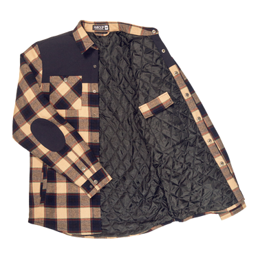 Flannel shirt with quilted lining on a white background
