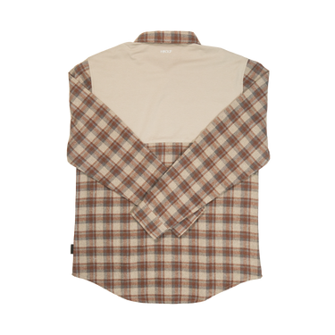 Plaid shirt with a beige collar on a white background