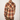 A man wearing a long-sleeve plaid flannel shirt from the back, featuring a brown, beige, and orange checkered pattern. The brand name 'HUGO' is visible on the inner neck label.