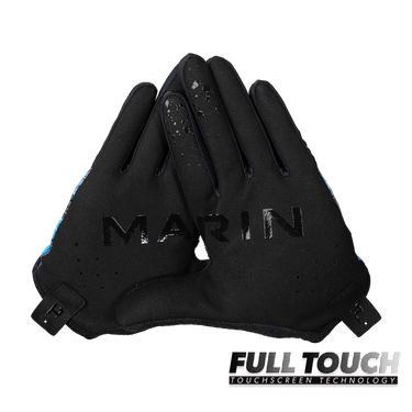 Black gloves with 'Marin' branding on a white background