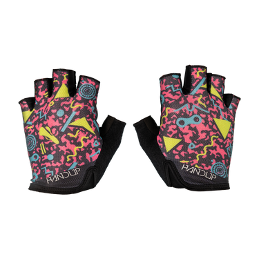 Pair of colorful gloves with a pattern on a white background