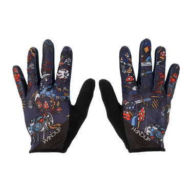 Pair of gloves with colorful pattern on a white background