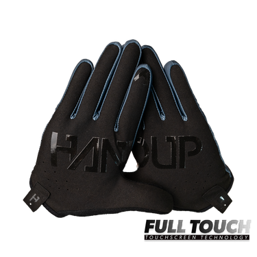 Black gloves with touchscreen technology on a white background