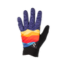A single protective glove shown from the back, featuring a purple finger section, a black palm side, and a vibrant rainbow gradient stripe pattern across the back.