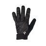 A single black winter glove with a textured pattern on the back and a small white stylized 'H' logo near the cuff, shown against a plain white background.