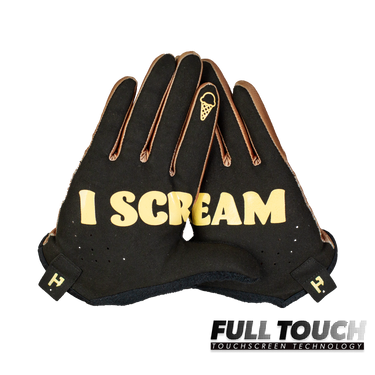 Black glove with 'I SCREAM' text and touchscreen technology label on a white background