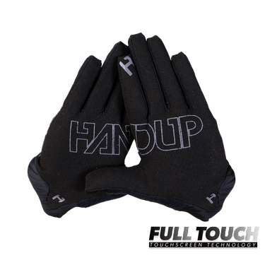 Black gloves with 'Handup' branding on a white background