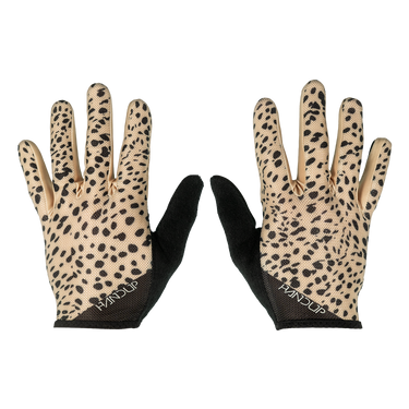 Pair of gloves with leopard print pattern on a white background