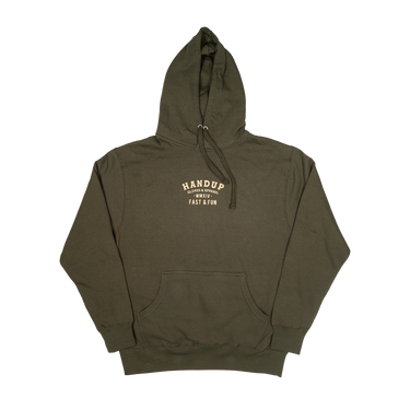 Green hoodie with text on a white background