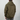 Person wearing an olive green hoodie from behind on a light gray background