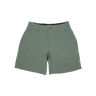 Green shorts with a brand logo on a white background