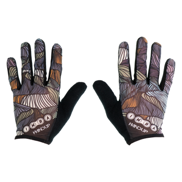 cycling gloves with multicolor pattern and IMBA logo