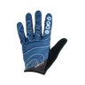 blue cycling glove with white topo design and IMBA logo