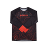 A long-sleeve athletic jersey in black with a red topographic contour line pattern, featuring the word 'IMBA' in red letters across the chest and a solid red panel on the lower front.