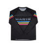 Black long-sleeve shirt with colorful stripes and 'MARIN' branding on a white background