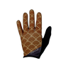 Brown and black glove with geometric pattern on a white background
