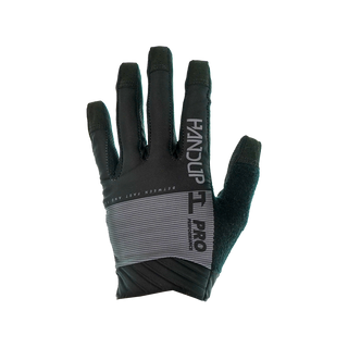 A dark grey and black full-fingered cycling glove with the text 'HANDUP PRO' visible on the back.
