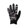 A pair of black and white cold weather gloves with a geometric pattern