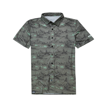 gray Short-sleeve shirt with a dark gray sage green pattern on a white background