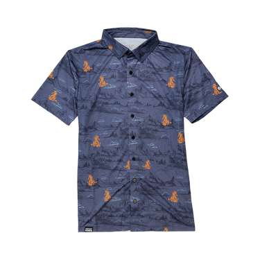 blue gray Short-sleeve shirt with a pattern on a white background