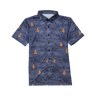 blue gray Short-sleeve shirt with a pattern on a white background