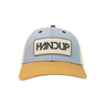 Blue and yellow cap with 'HANDUP' logo on a white background