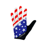A pair of 'MERICAS gloves with an American flag pattern.