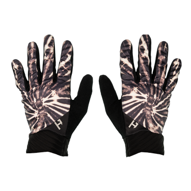 Pair of gloves with tie-dye pattern on a white background