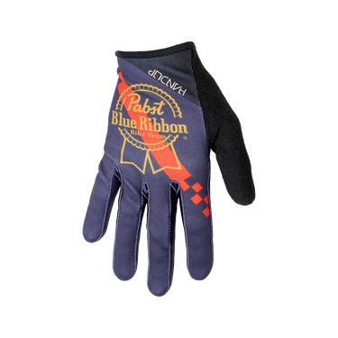 Blue glove with Pabst Blue Ribbon branding 