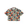 Hawaiian shirt with tropical floral pattern on a white background