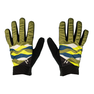 Pair of gloves with a colorful pattern on a white background