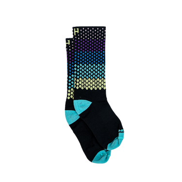 Colorful sock with gradient pattern on a white background