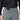 Close up of a man wearing grey mountain bike shorts and black long sleeve shirt on a white background