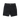 A pair of pure black stretch jorts for women, displaying a mid-waist rise and a raw denim finish at the bottom.