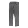 A pair of faded gray full-length jeans with a front view, displaying pockets and a belt loop.