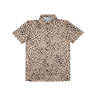 Beige short-sleeve shirt with black spotted pattern on a white background