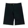 A pair of black mountain bike shorts with a stretch waistband and multiple zip-pockets.