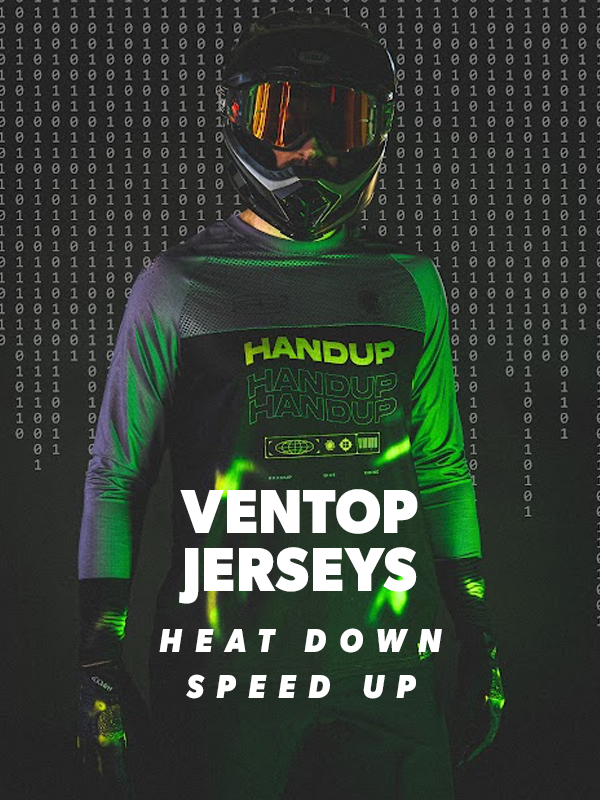 Person wearing a ventop jersey with 'Handup' branding against a digital background