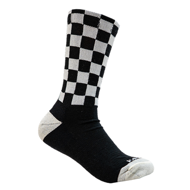 Black and white checkered sock on a white background