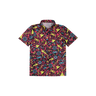 button up shirt with a pink, yellow and blue geometric pattern on a white background