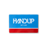 Blue and red gift card with 'HANDUP' branding on a white background