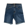 Blue denim shorts on a white background