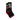 Black socks with red accents and graphic designs on a white background