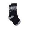Black socks with gray accents and a brand logo on a white background