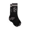 Black socks with a gray star design on a white background