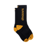 Black socks with yellow accents and 'Handup' branding on a white background
